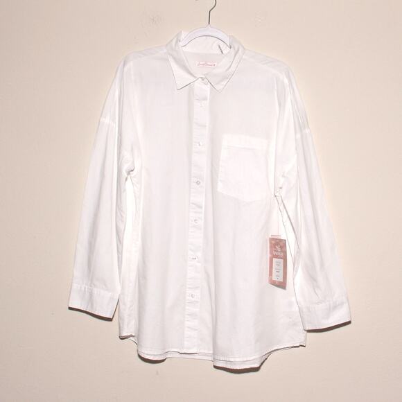 Simply Blessed Oversized Cotton Button Front Shirt Size Medium White NEW - Picture 1 of 9